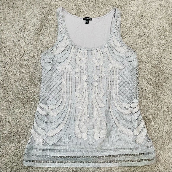 Express Silver and Gray Metallic Lace Tank Top Size M - Picture 4 of 8
